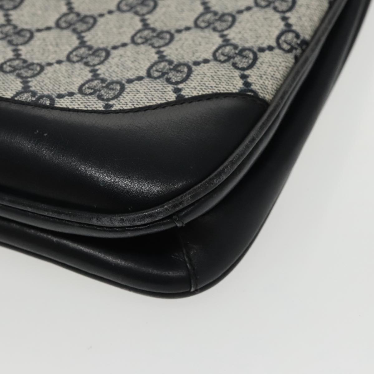 GUCCI GG Supreme Shoulder Bag PVC Leather Navy Gold 98370