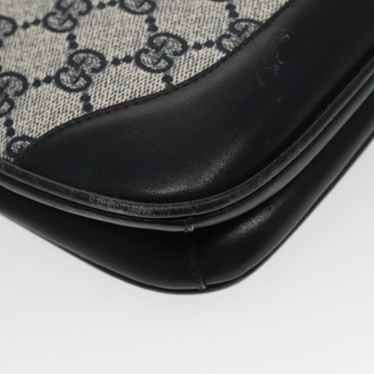 GUCCI GG Supreme Shoulder Bag PVC Leather Navy Gold 98370