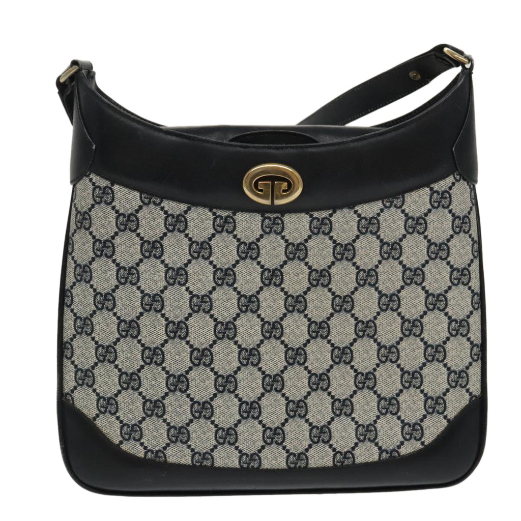 GUCCI GG Supreme Shoulder Bag PVC Leather Navy Gold 98370