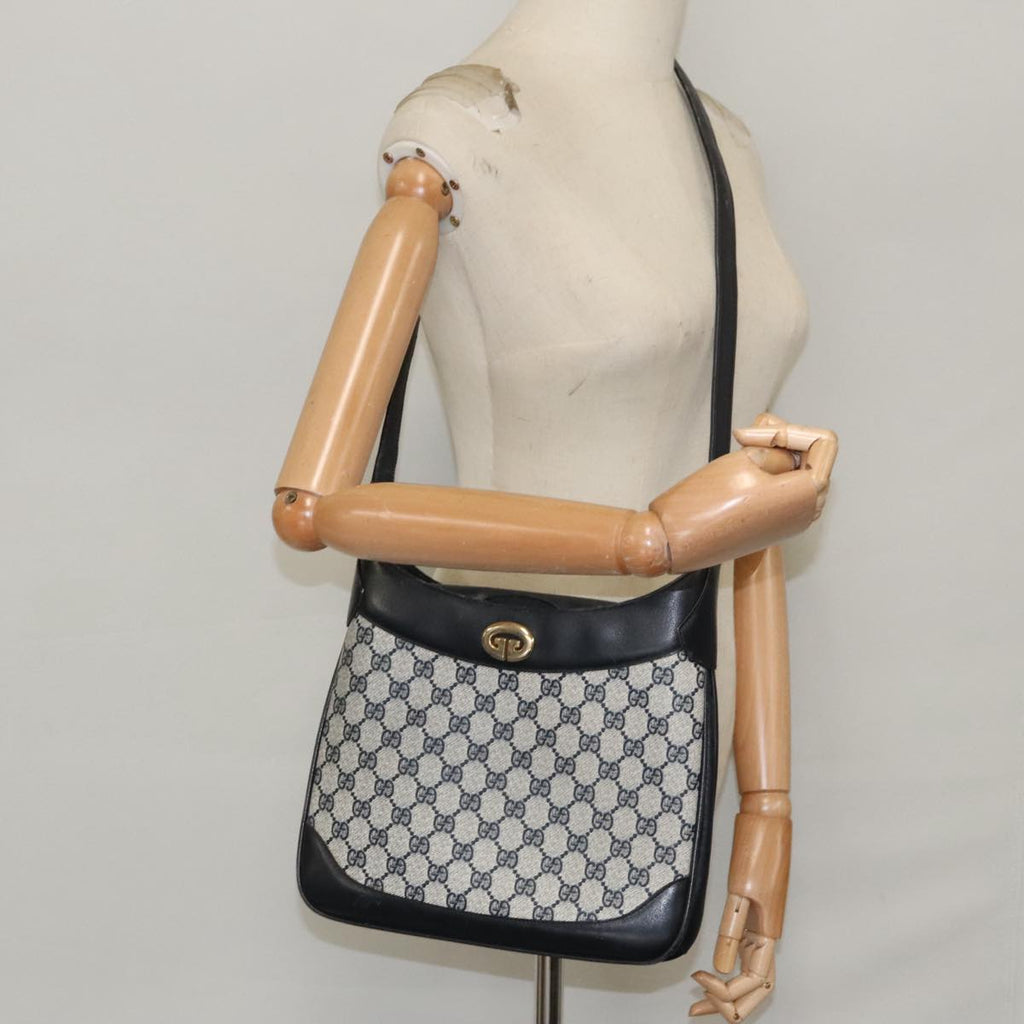 GUCCI GG Supreme Shoulder Bag PVC Leather Navy Gold 98370