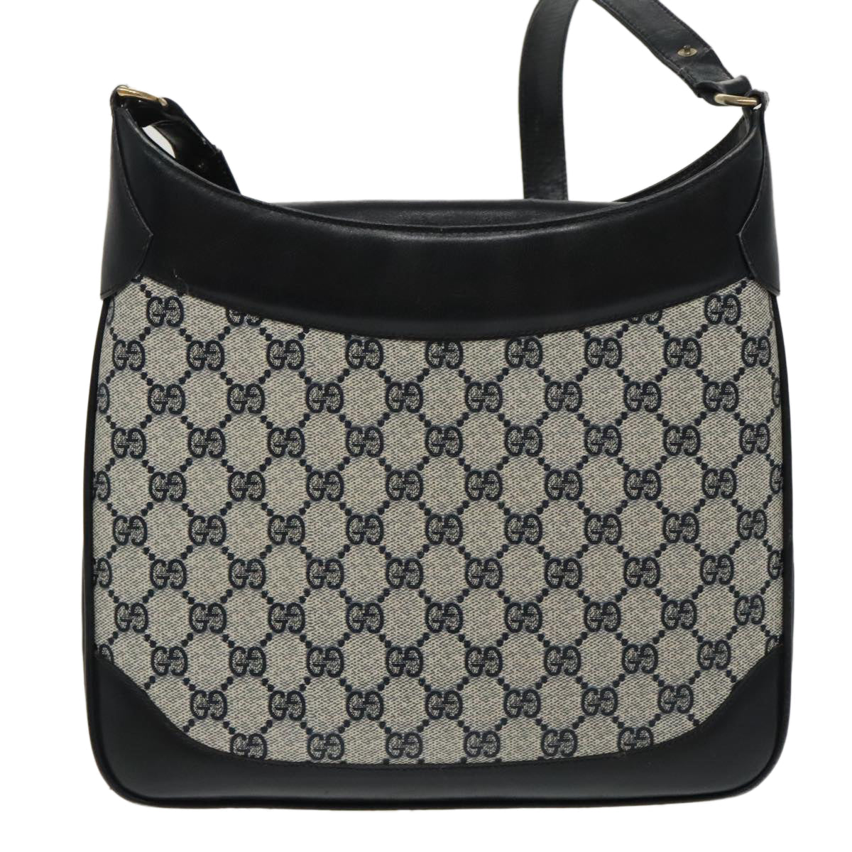 GUCCI GG Supreme Shoulder Bag PVC Leather Navy Gold 98370