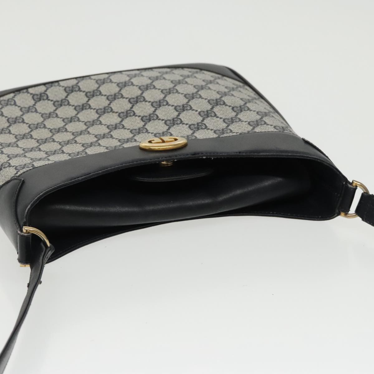 GUCCI GG Supreme Shoulder Bag PVC Leather Navy Gold 98370