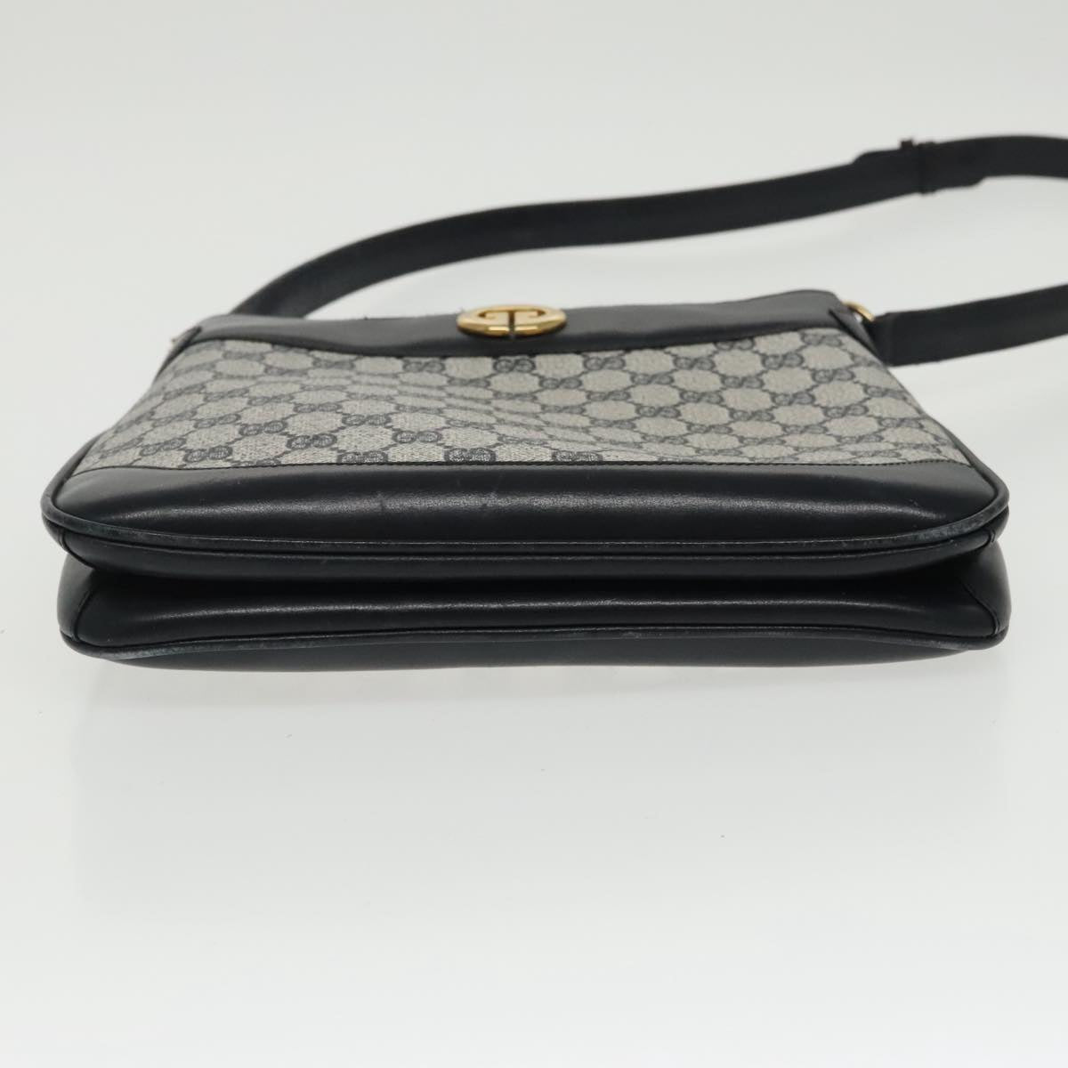 GUCCI GG Supreme Shoulder Bag PVC Leather Navy Gold 98370