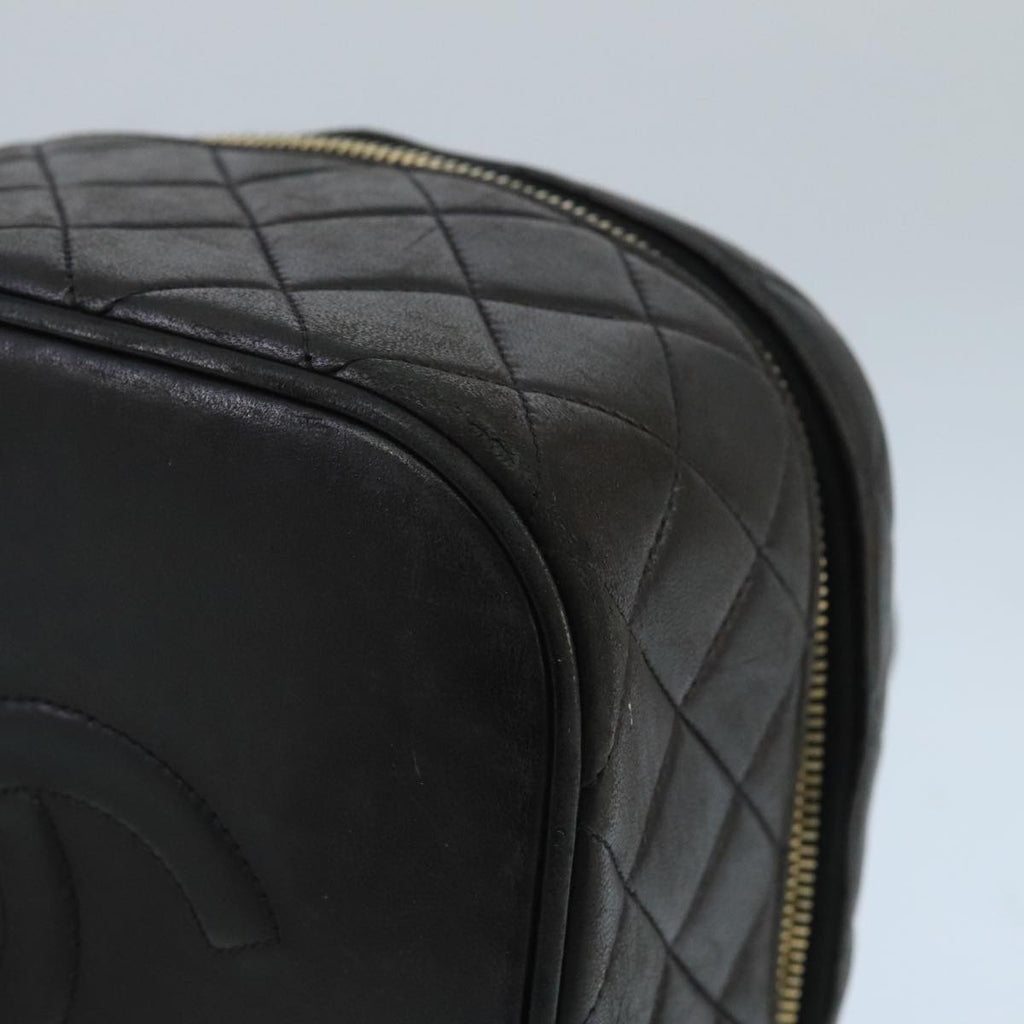 CHANEL Matelasse Hand Bag Lamb Skin Black Gold CC 98389