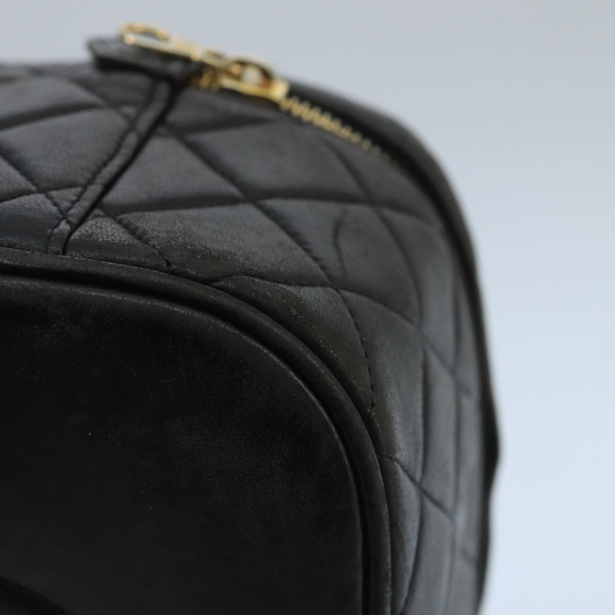 CHANEL Matelasse Hand Bag Lamb Skin Black Gold CC 98389