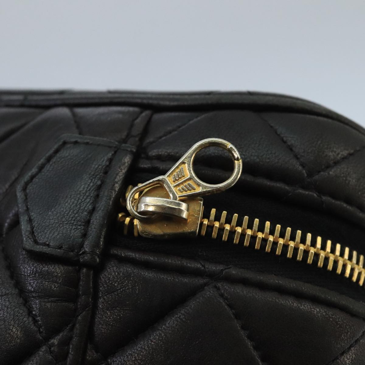 CHANEL Matelasse Hand Bag Lamb Skin Black Gold CC 98389