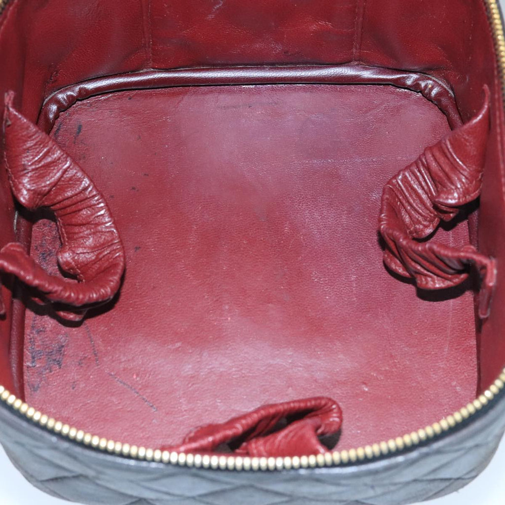CHANEL Matelasse Hand Bag Lamb Skin Black Gold CC 98389
