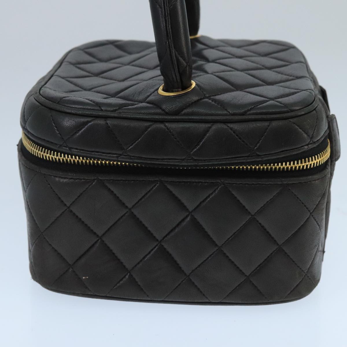 CHANEL Matelasse Hand Bag Lamb Skin Black Gold CC 98389