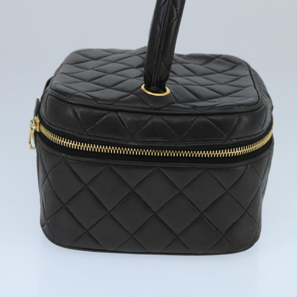 CHANEL Matelasse Hand Bag Lamb Skin Black Gold CC 98389