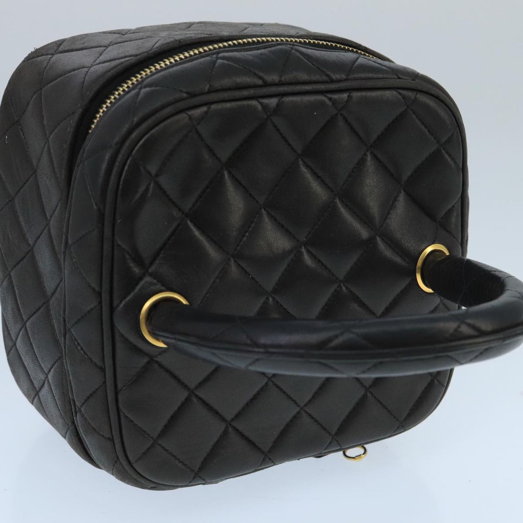 CHANEL Matelasse Hand Bag Lamb Skin Black Gold CC 98389