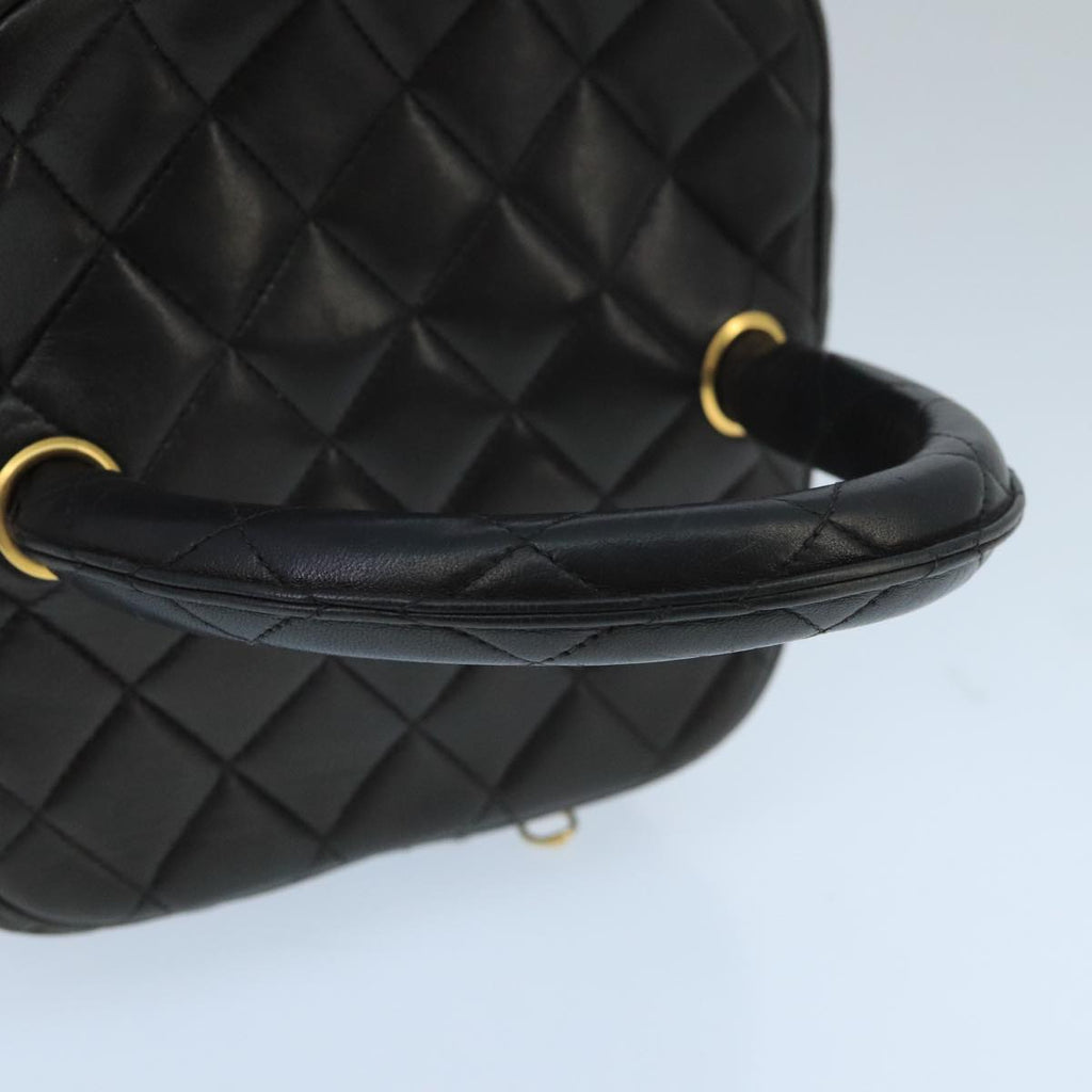 CHANEL Matelasse Hand Bag Lamb Skin Black Gold CC 98389