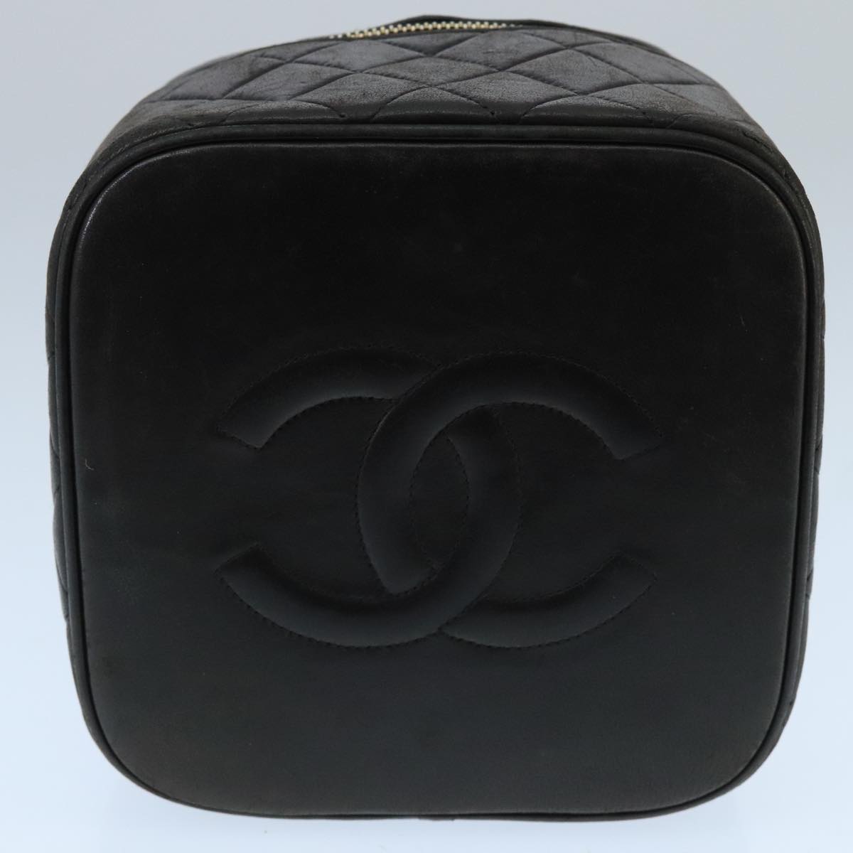 CHANEL Matelasse Hand Bag Lamb Skin Black Gold CC 98389