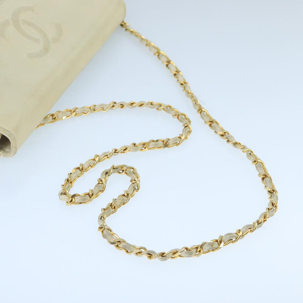 CHANEL Matelasse Chain Shoulder Bag Lamb Skin White Gold CC 98413