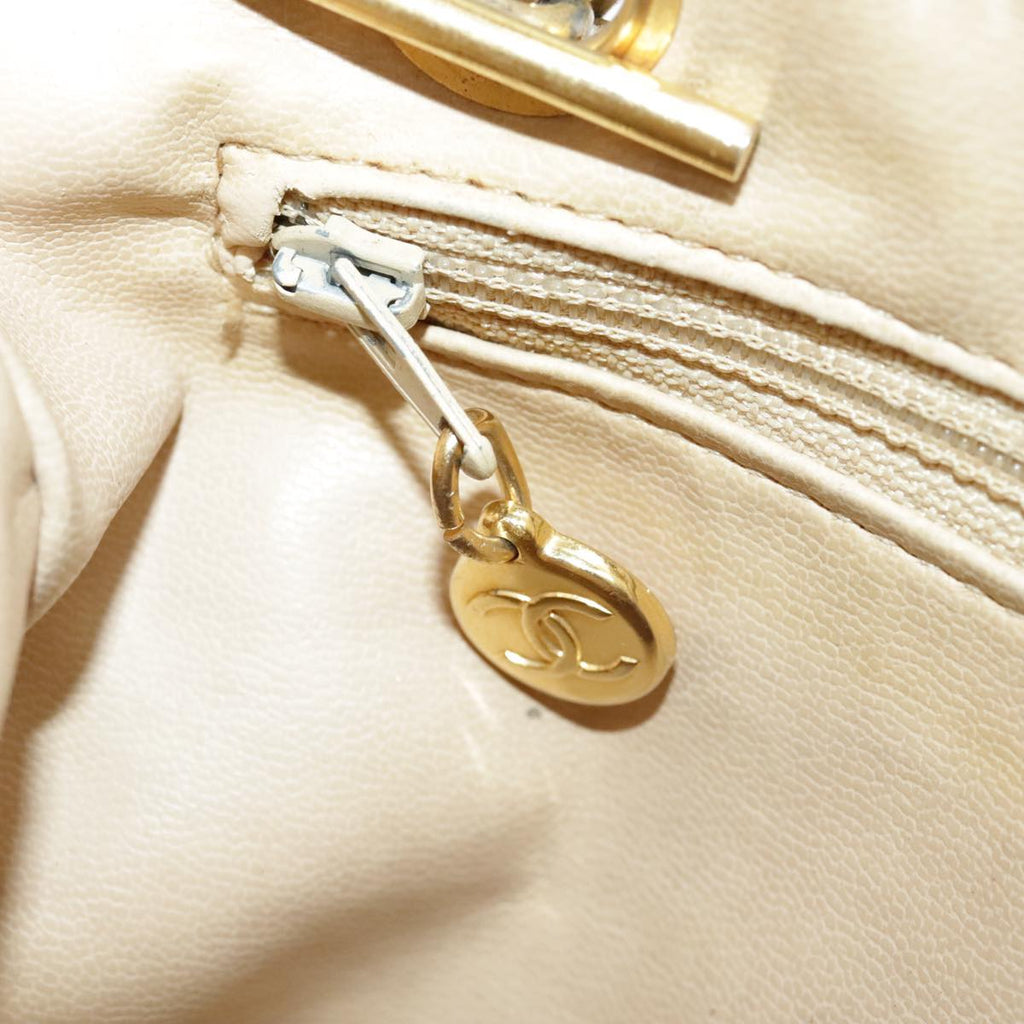 CHANEL Matelasse Chain Shoulder Bag Lamb Skin Beige Gold CC 98416