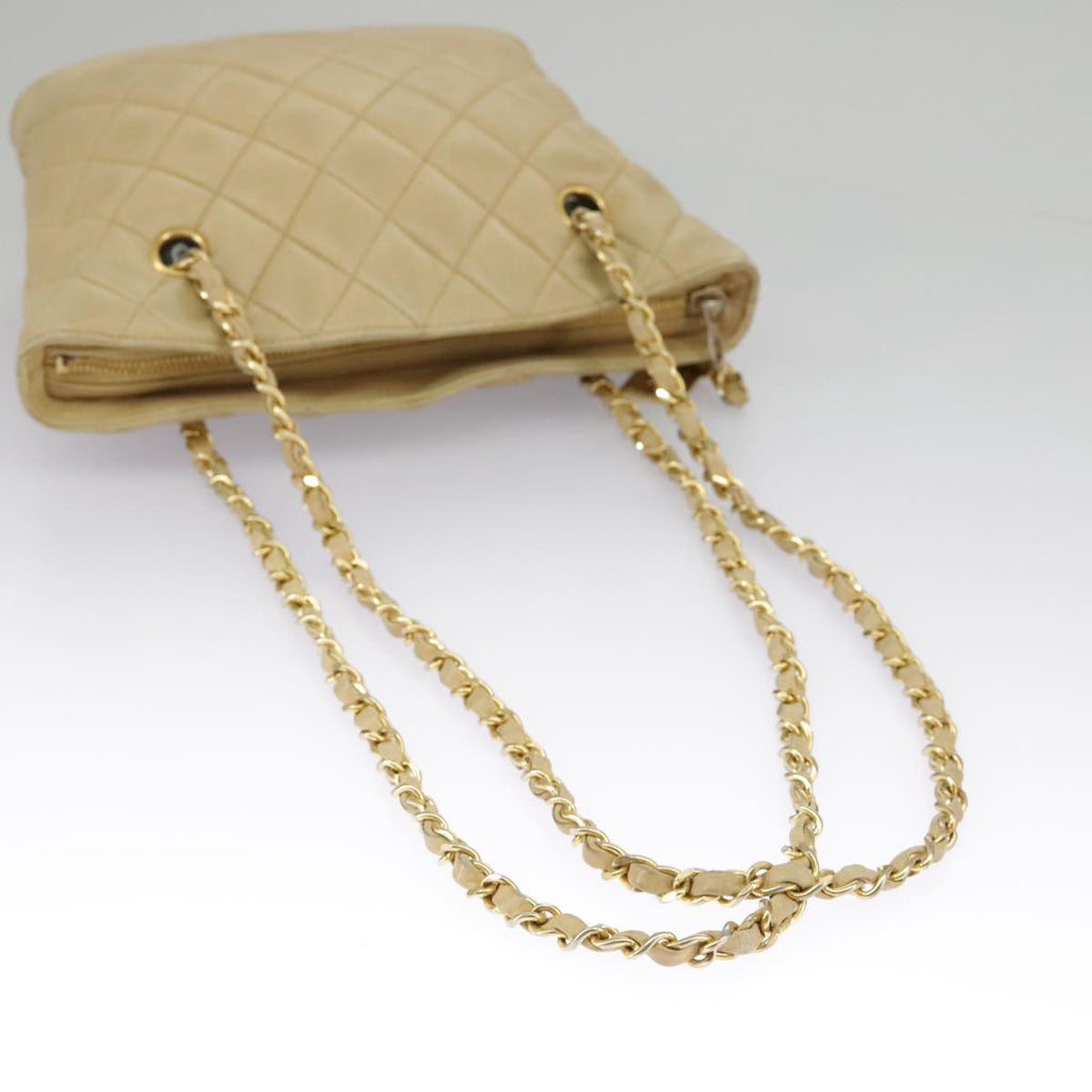 CHANEL Matelasse Chain Shoulder Bag Lamb Skin Beige Gold CC 98416