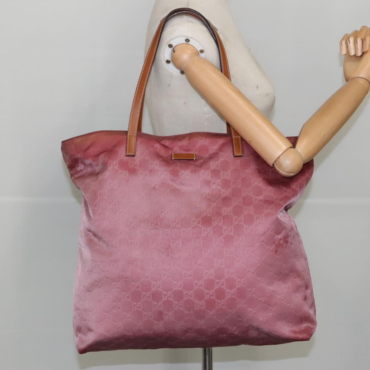 GUCCI GG Canvas Tote Bag Nylon Pink Silver 295252 98421
