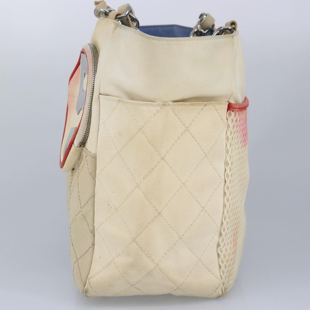 CHANEL Chain Tote Bag No5 Canvas White Silver CC 98422