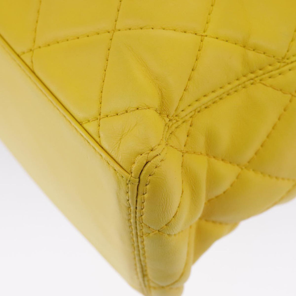 CHANEL Matelasse Hand Bag Lamb Skin Yellow CC 98431