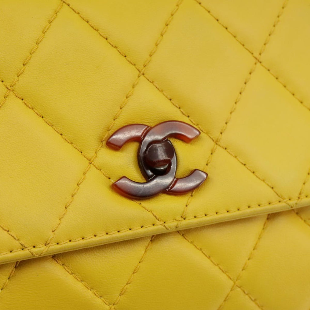 CHANEL Matelasse Hand Bag Lamb Skin Yellow CC 98431