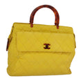 CHANEL Matelasse Hand Bag Lamb Skin Yellow CC 98431