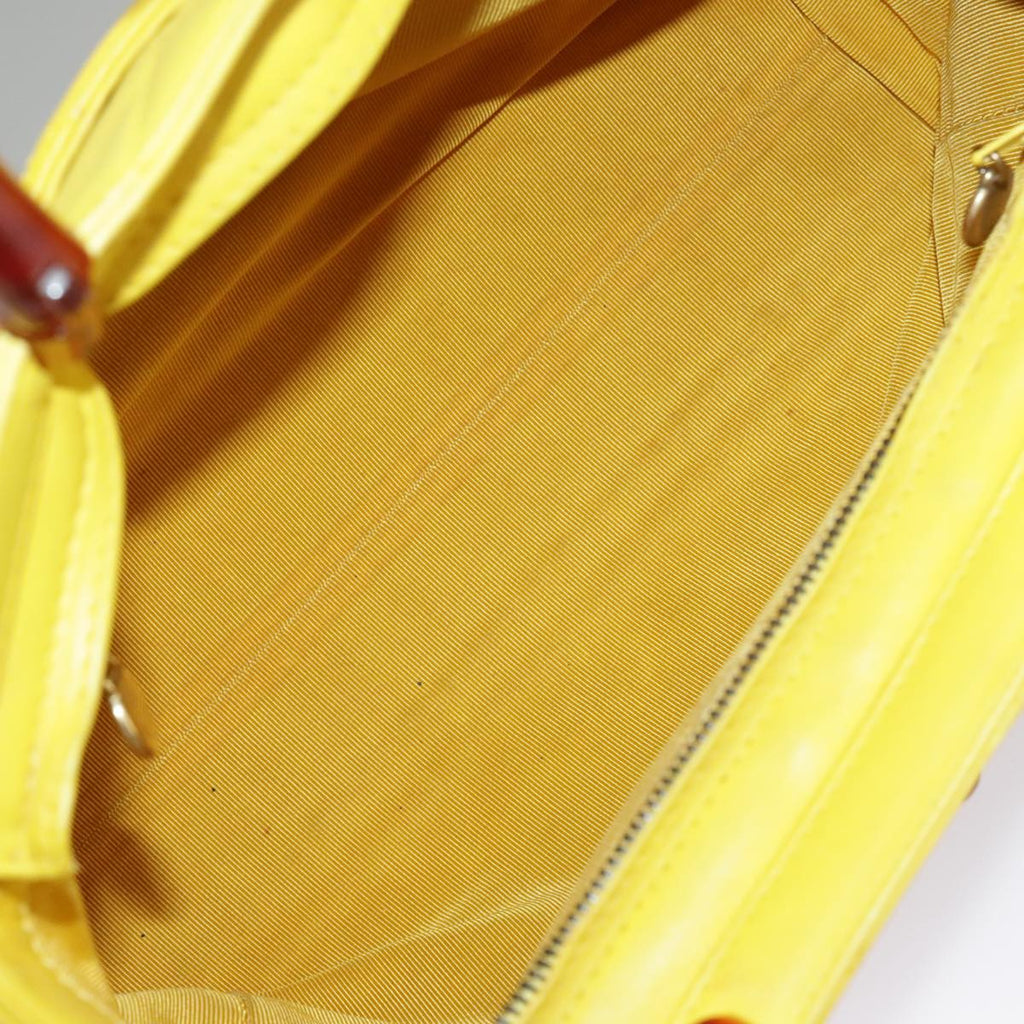 CHANEL Matelasse Hand Bag Lamb Skin Yellow CC 98431