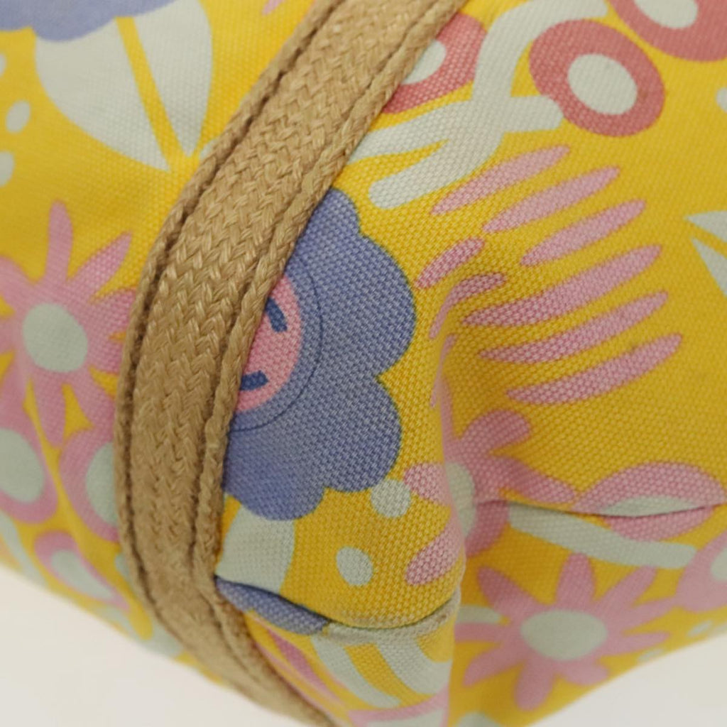 CHANEL Flower Pattern Tote Bag Canvas Silver Yellow CC 98441