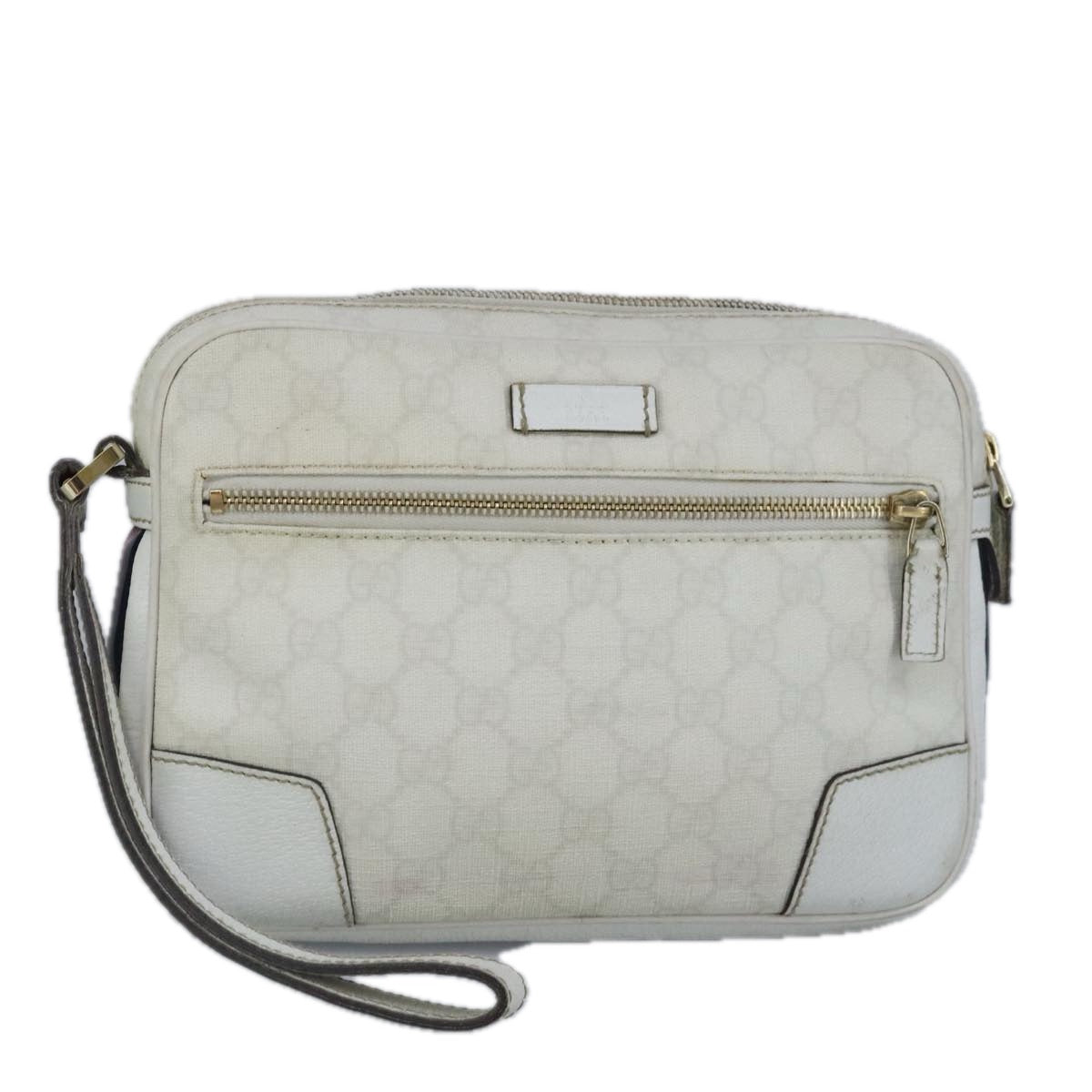 GUCCI Sherry Line Clutch Bag PVC Leather White Gold Red 152599 98453