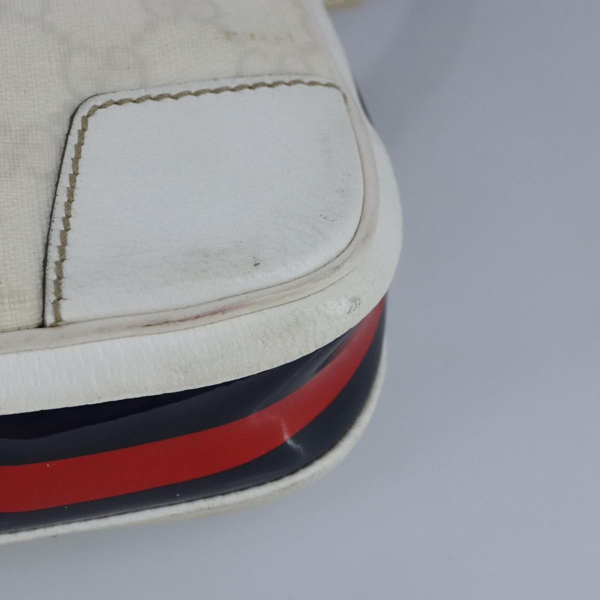 GUCCI Sherry Line Clutch Bag PVC Leather White Gold Red 152599 98453