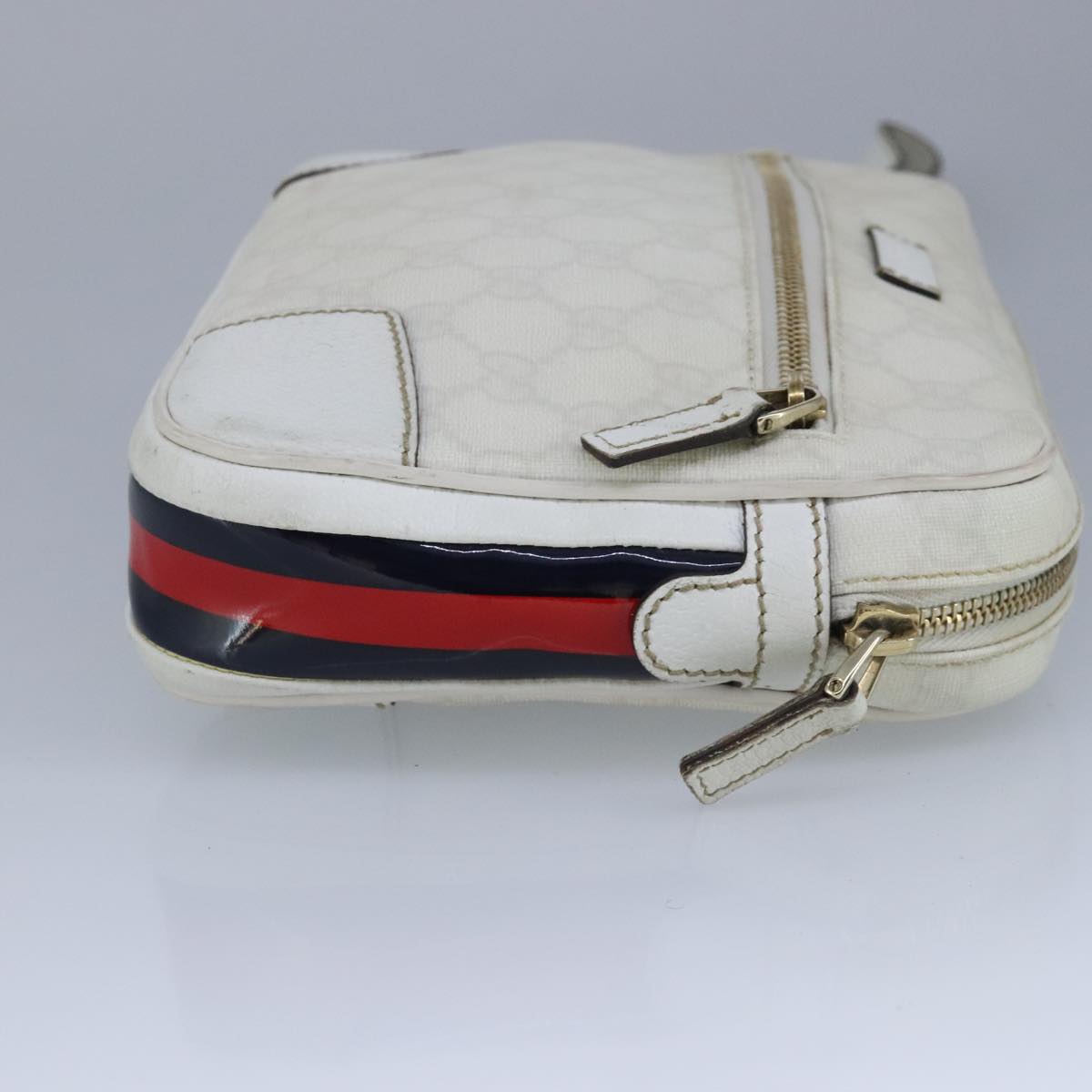 GUCCI Sherry Line Clutch Bag PVC Leather White Gold Red 152599 98453