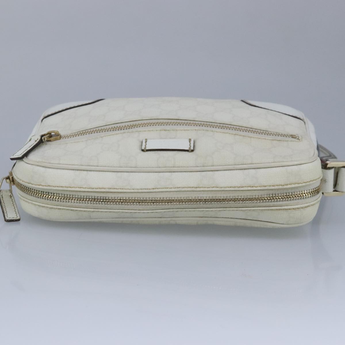 GUCCI Sherry Line Clutch Bag PVC Leather White Gold Red 152599 98453