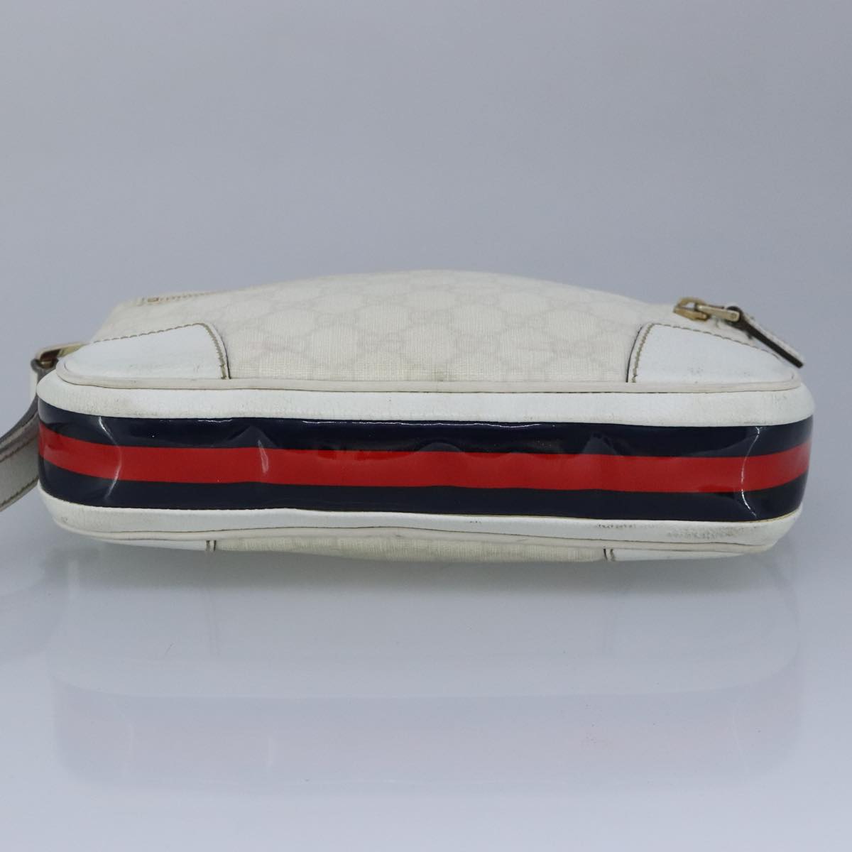 GUCCI Sherry Line Clutch Bag PVC Leather White Gold Red 152599 98453