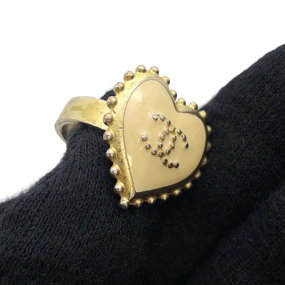 CHANEL Heart Shaped Ring Size 13 Gold Metal