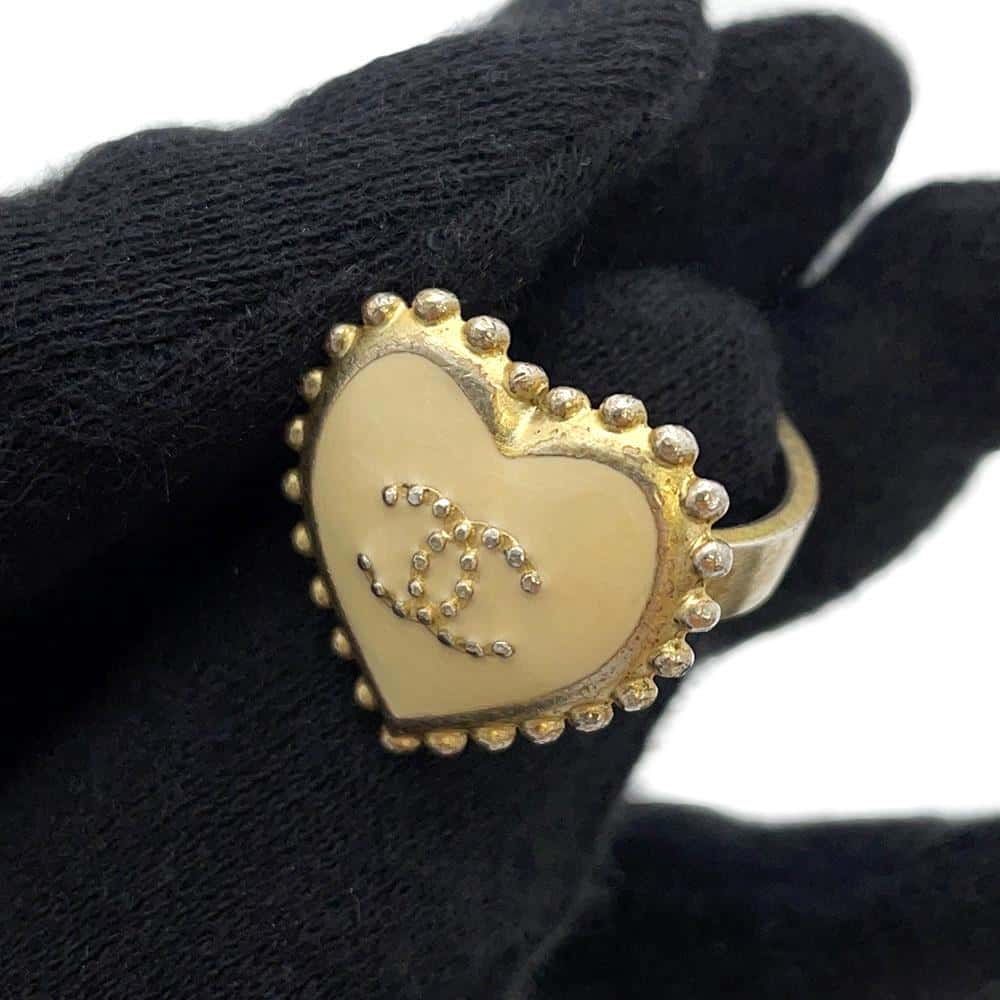 CHANEL Heart Shaped Ring Size 13 Gold Metal