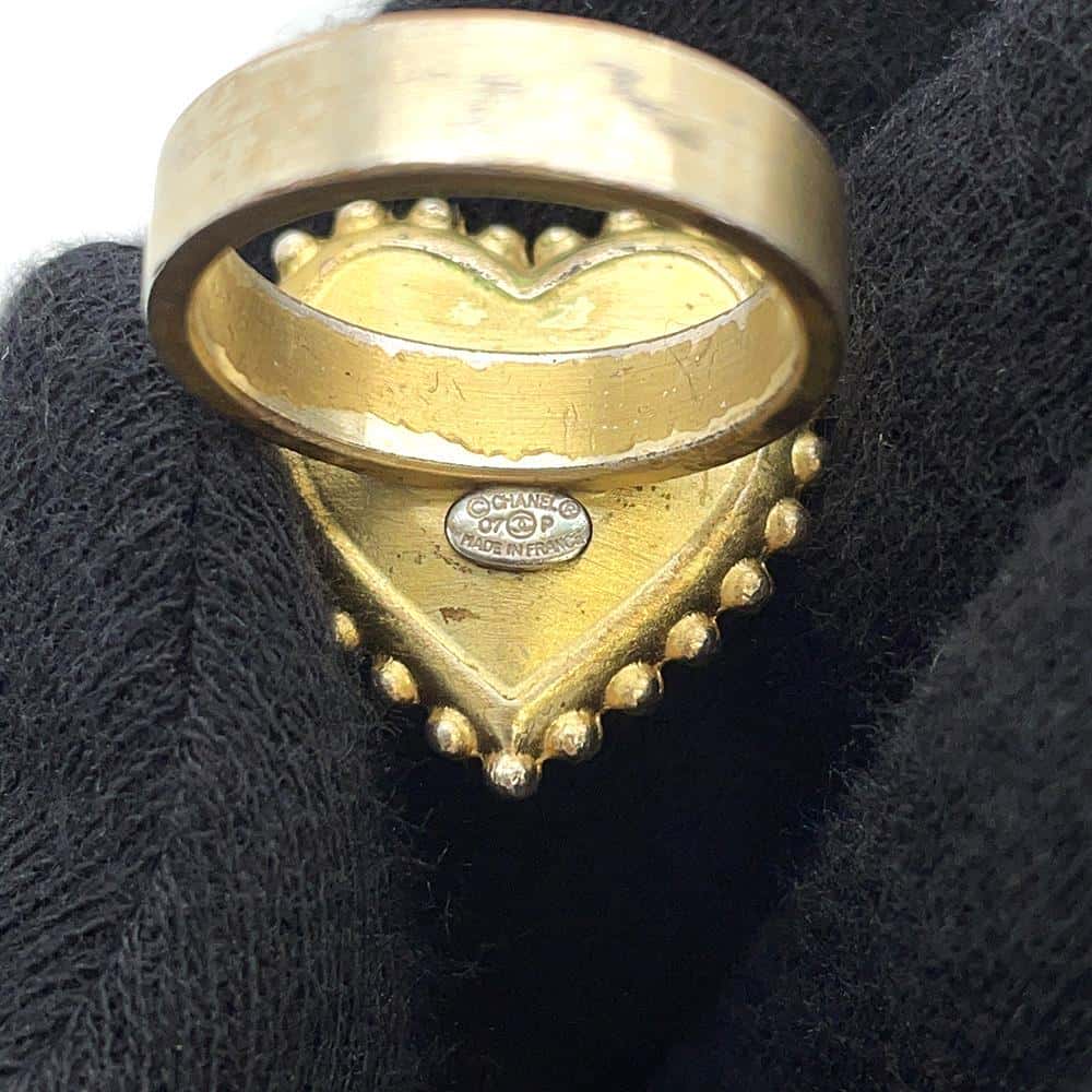 CHANEL Heart Shaped Ring Size 13 Gold Metal