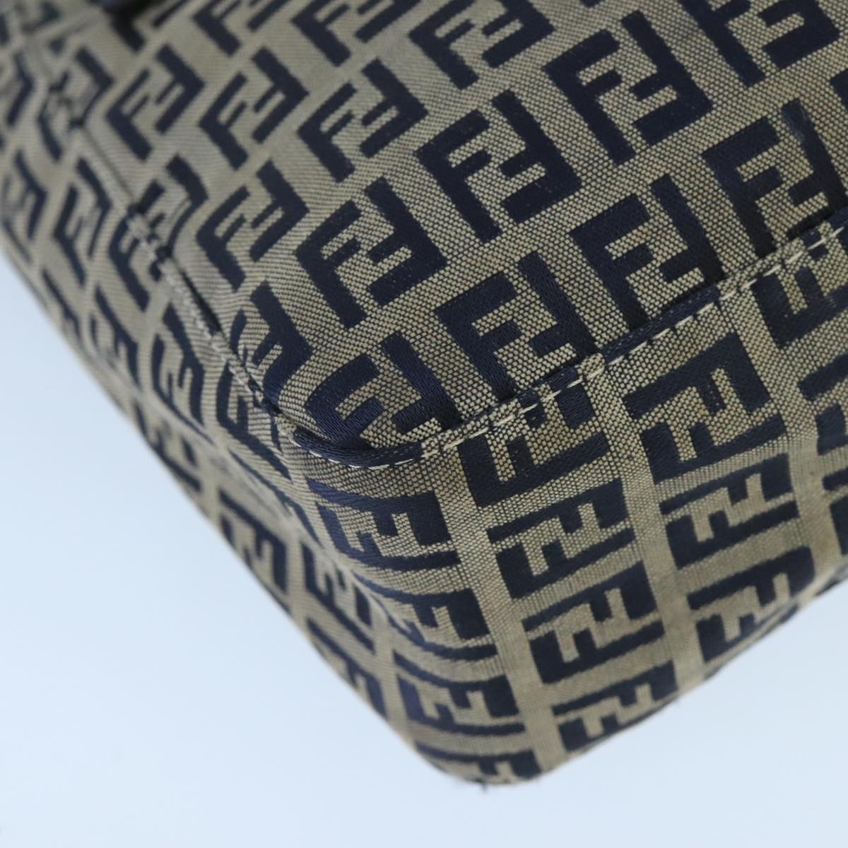 FENDI Zucchino Canvas Hand Bag Navy Silver 98465