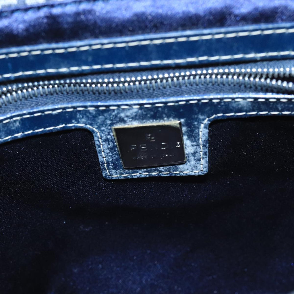 FENDI Zucchino Canvas Hand Bag Navy Silver 98465