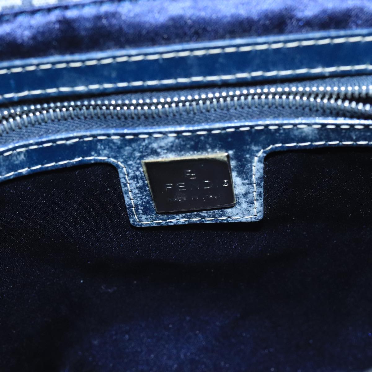 FENDI Zucchino Canvas Hand Bag Navy Silver 98465