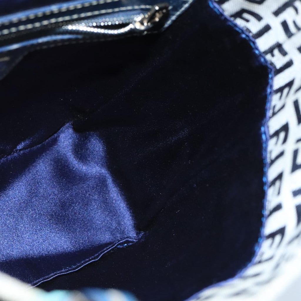 FENDI Zucchino Canvas Hand Bag Navy Silver 98465