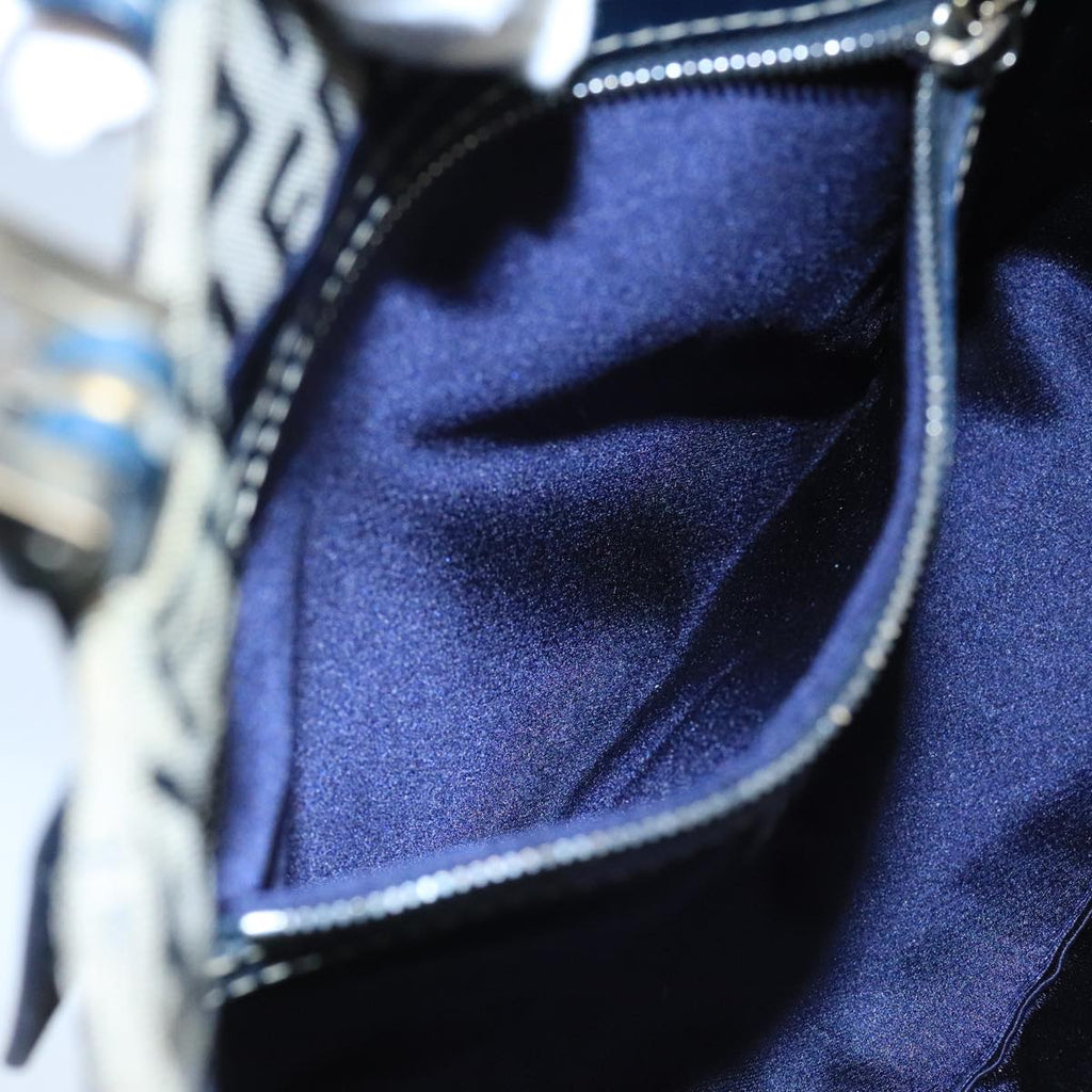 FENDI Zucchino Canvas Hand Bag Navy Silver 98465