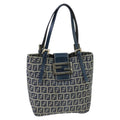 FENDI Zucchino Canvas Hand Bag Navy Silver 98465
