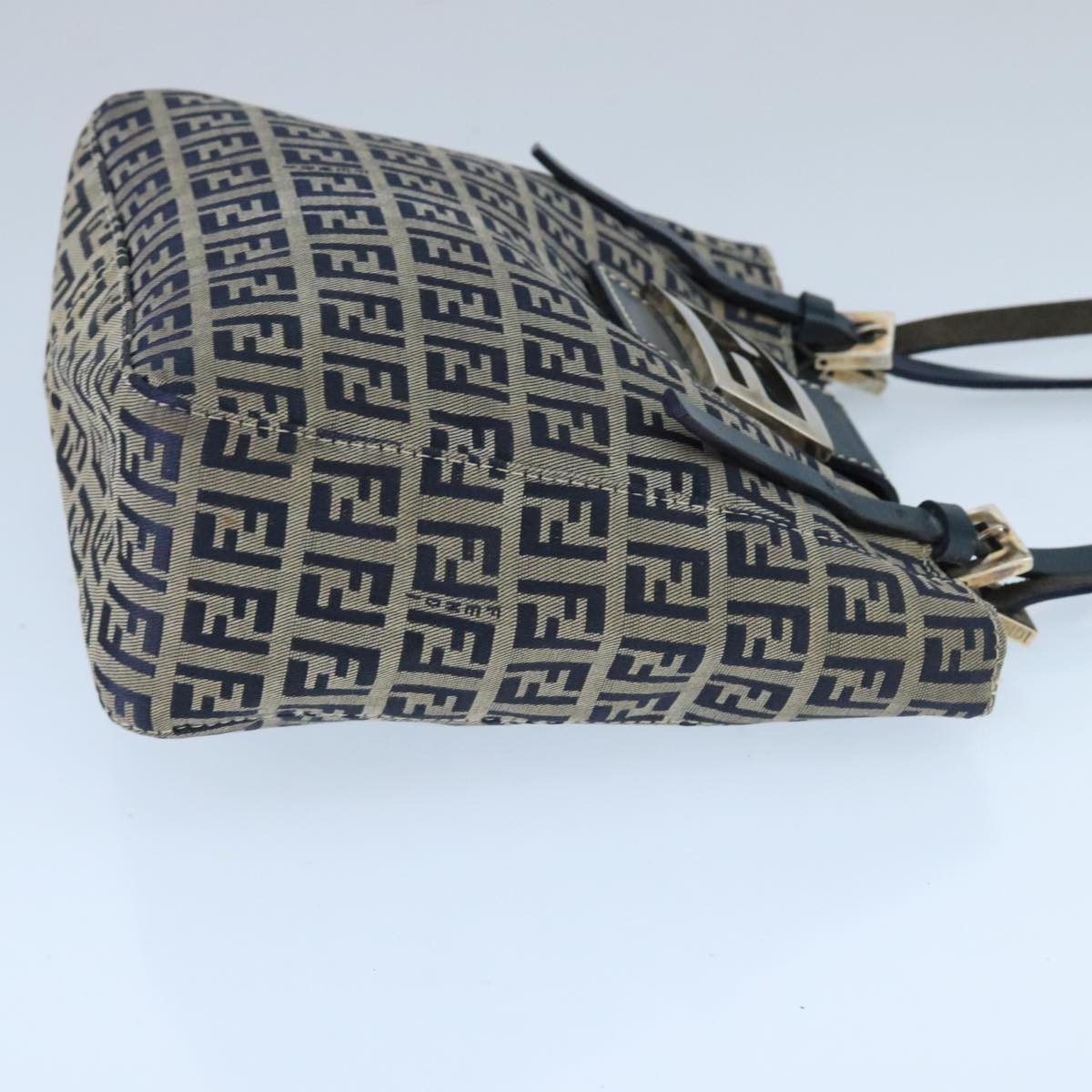FENDI Zucchino Canvas Hand Bag Navy Silver 98465