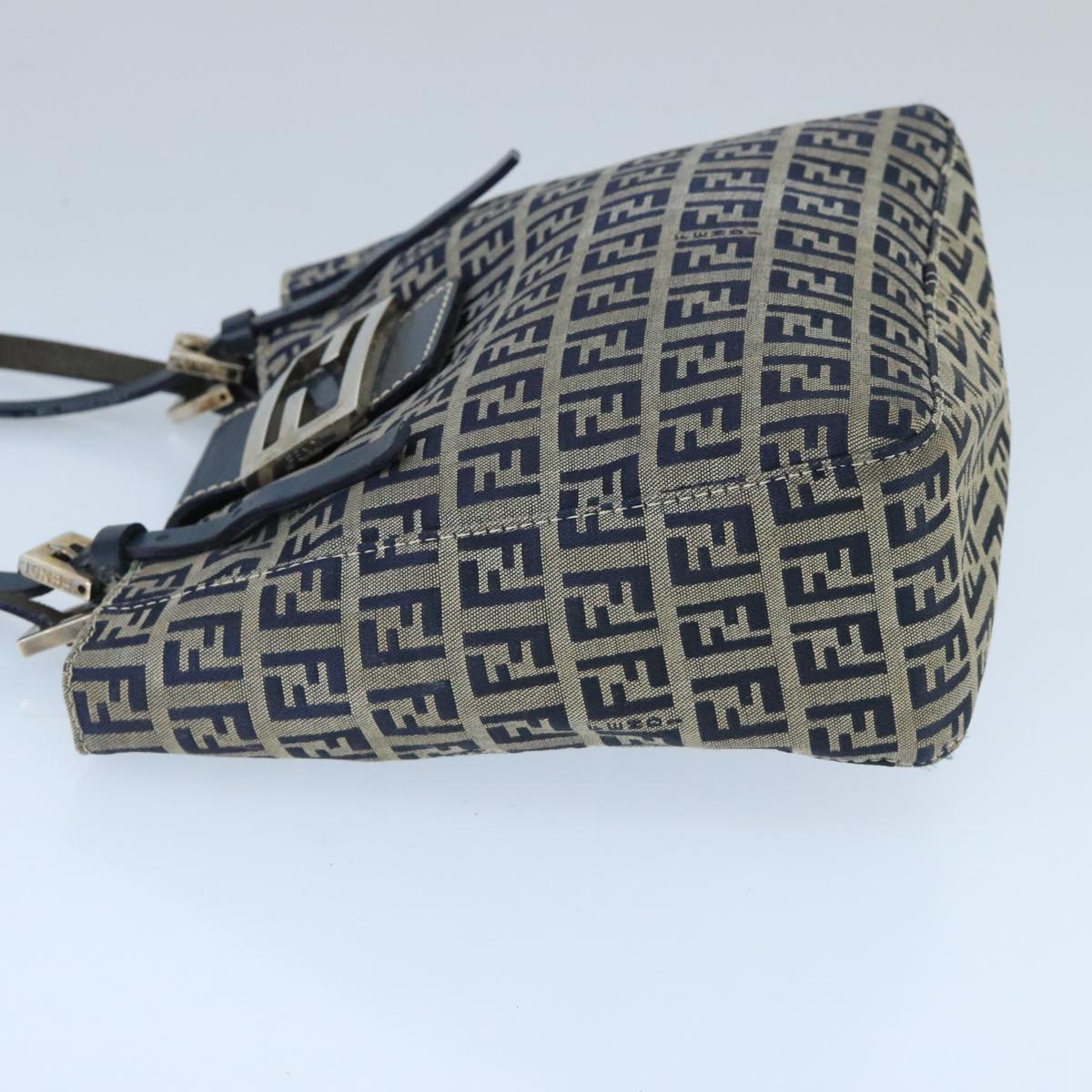 FENDI Zucchino Canvas Hand Bag Navy Silver 98465