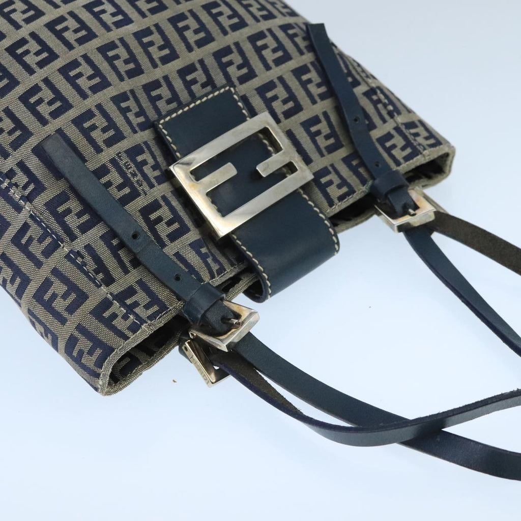 FENDI Zucchino Canvas Hand Bag Navy Silver 98465