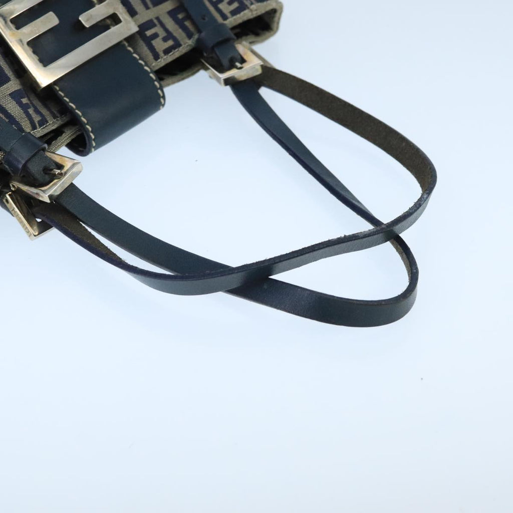 FENDI Zucchino Canvas Hand Bag Navy Silver 98465