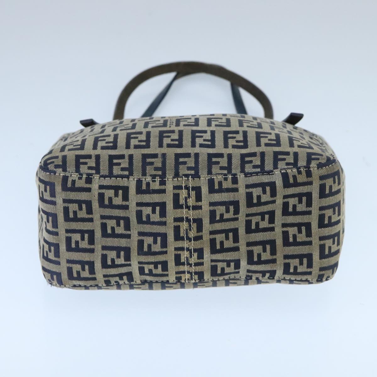FENDI Zucchino Canvas Hand Bag Navy Silver 98465