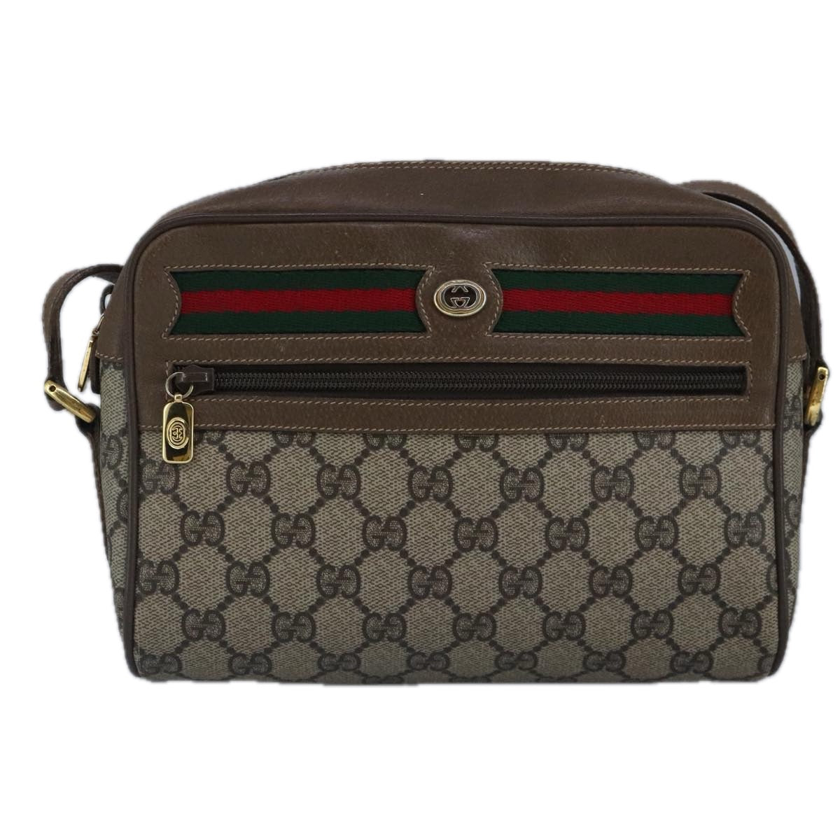 GUCCI GG Supreme Web Sherry Line Shoulder Bag PVC Beige Red 56 02 087 98466