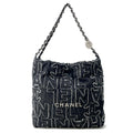 CHANEL CHANEL 22 logo ChainHandbag BlackAS3260 Denim Size Small