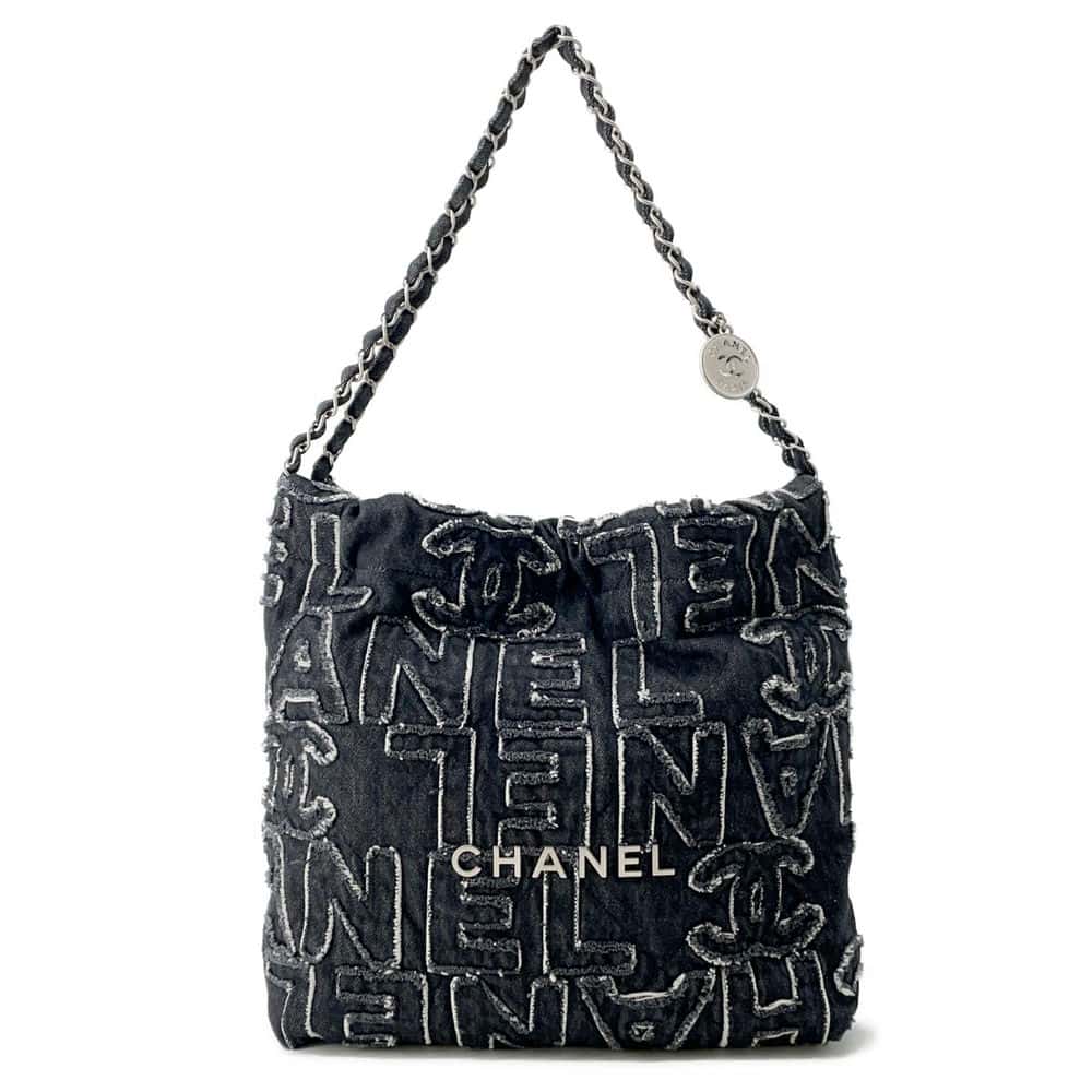 CHANEL CHANEL 22 logo ChainHandbag BlackAS3260 Denim Size Small