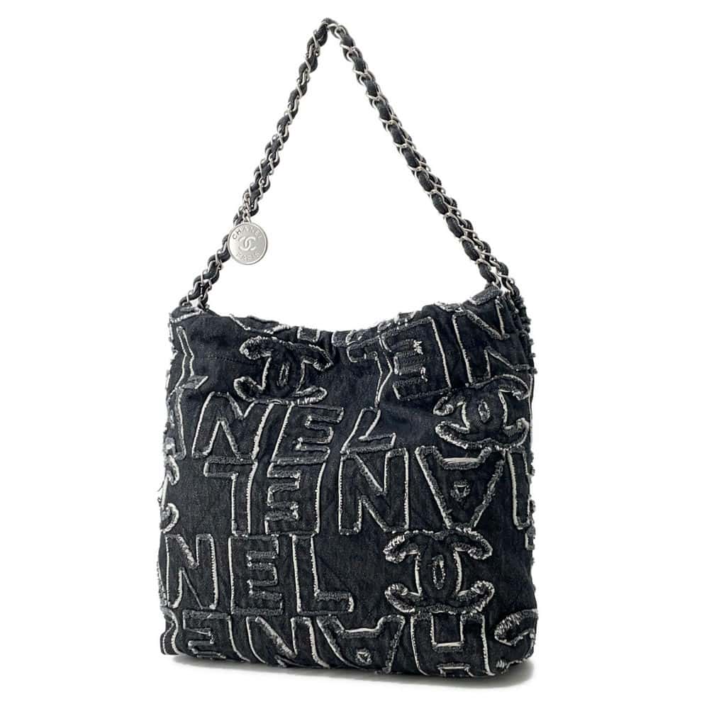 CHANEL CHANEL 22 logo ChainHandbag BlackAS3260 Denim Size Small