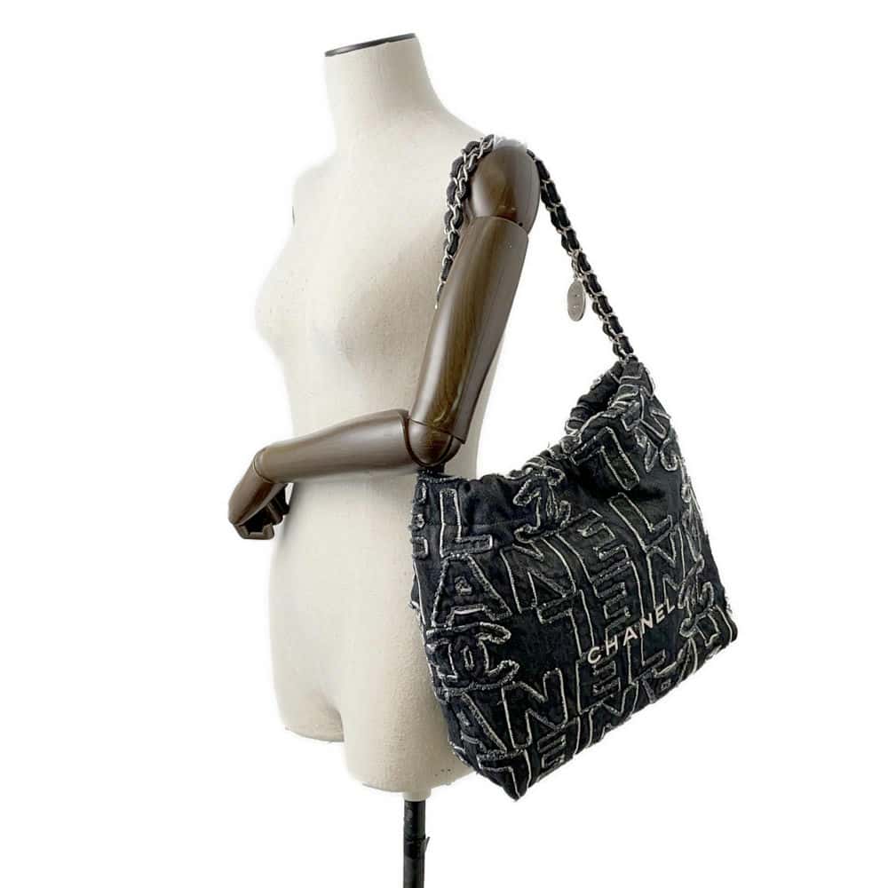 CHANEL CHANEL 22 logo ChainHandbag BlackAS3260 Denim Size Small